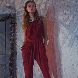 Anthropologie silk red romper